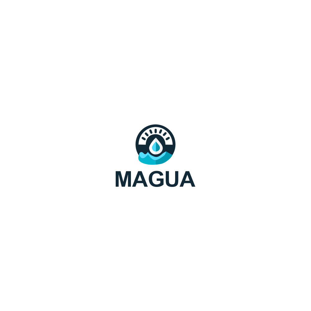 El logotipo diseñado para Magua, un programa de gestión para la lectura del gasto de agua en campos de cultivo, representa de manera visual y conceptual su propósito funcional.

La imagen central combina tres elementos clave:
 Un medidor con aguja, que simboliza la acción principal del programa: la lectura precisa de los consumos de agua, aludiendo directamente a los medidores físicos utilizados en los campos.
 Una gota de agua en el centro, que enfatiza el recurso fundamental que gestiona la plataforma.
 Una base de agua en azul claro, que refuerza la conexión visual con el agua como el eje central del servicio.
El uso de dos colores, azul marino oscuro y azul claro, genera contraste y equilibrio. El azul marino evoca confianza y profesionalismo, mientras que el azul claro sugiere frescura, transparencia y enfoque ambiental.
El nombre "MAGUA", en una tipografía sin serifas, mayúscula y de trazo sólido, refleja modernidad, accesibilidad y claridad, características fundamentales para un software de gestión eficiente. Este diseño minimalista y funcional comunica de manera efectiva el enfoque práctico y técnico de la plataforma.